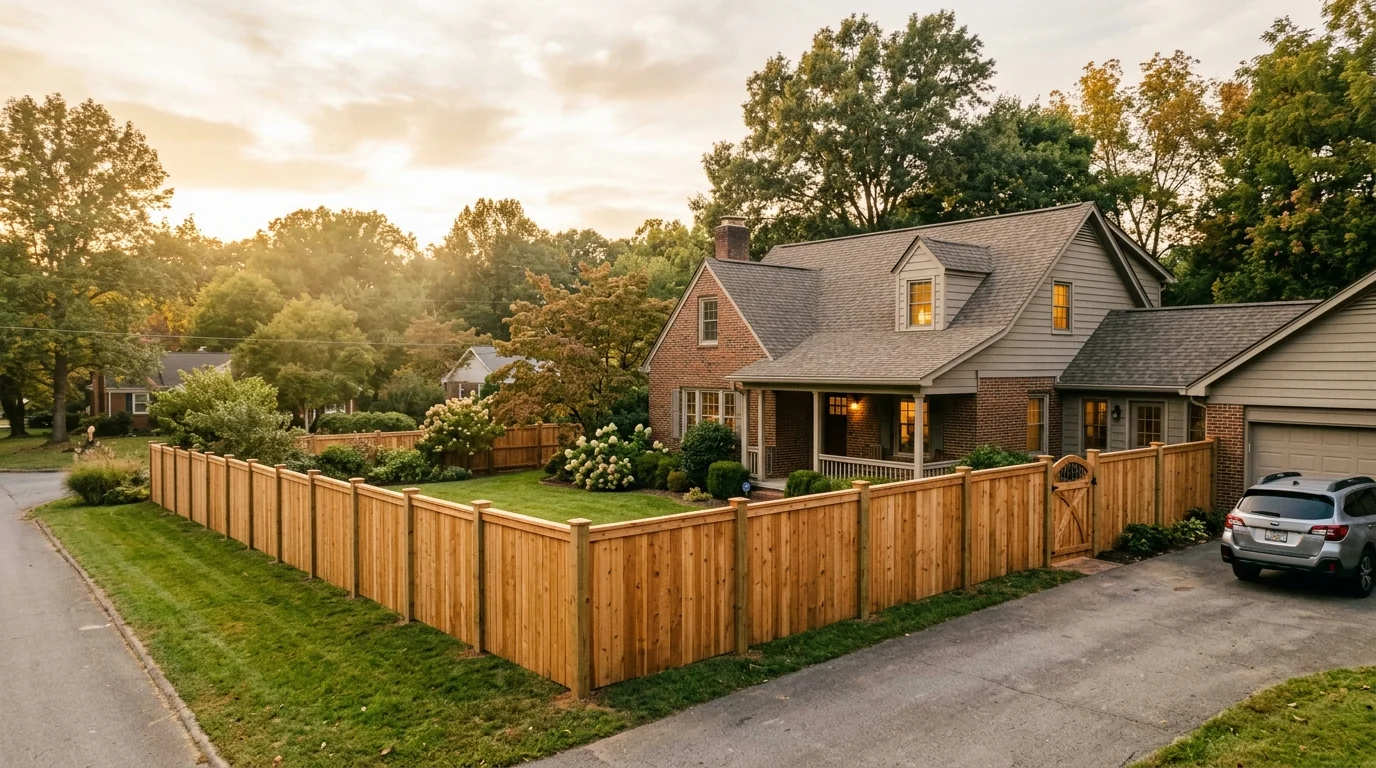 Homeowner reviewing fence financing paperwork in a Knoxville, TN backyard